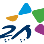 Logo de empresa con formas geométricas en colores azul, verde, naranja y morado